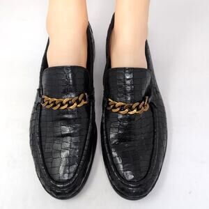 Kurt Geiger London Luca Loafer Shoes Mens EU 41.5 Black Leather Croc Emboss NWOB
